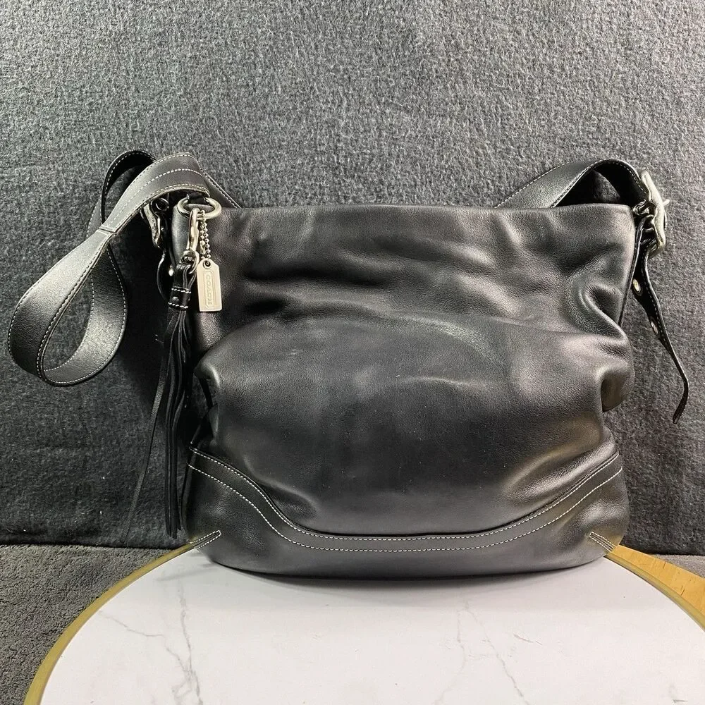 COACH Soho Black Leather Slim Duffle Bag 1414 Vintage Y2K Crossbody Messenger